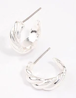 Silver Rope Twisted Huggie Earrings & Polishing Set