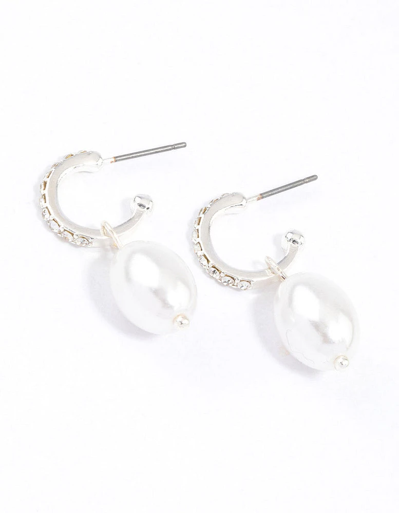 Silver Diamante Pearl Drop Huggie Earrings & Polishing Set