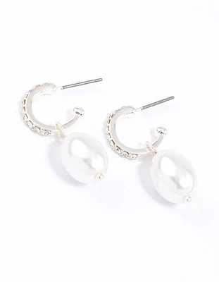 Silver Diamante Pearl Drop Huggie Earrings & Polishing Set