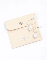 Silver Diamante Pearl Drop Huggie Earrings & Polishing Set