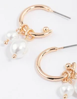 Gold Double Pearl Drop Hoop Earrings & Polishing Set