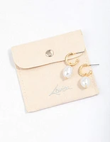 Gold Diamante Pearl Drop Huggie Earrings & Polishing Set