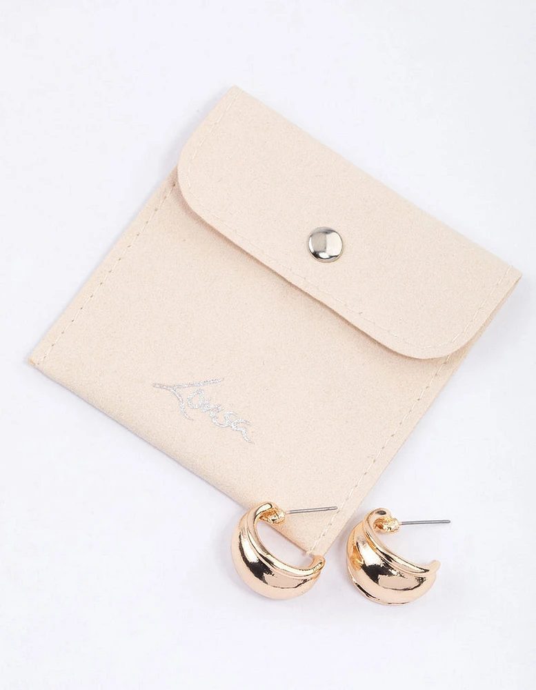 Gold Rounded Edge Hoop Earrings & Polishing Set