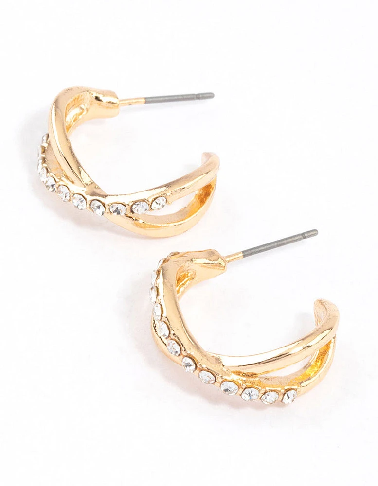 Gold Interlaced Diamante Hoop Earrings & Polishing Set