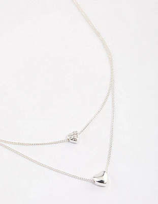 Silver Double Diamante Heart Necklace & Polishing Set