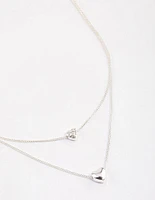 Silver Double Diamante Heart Necklace & Polishing Set