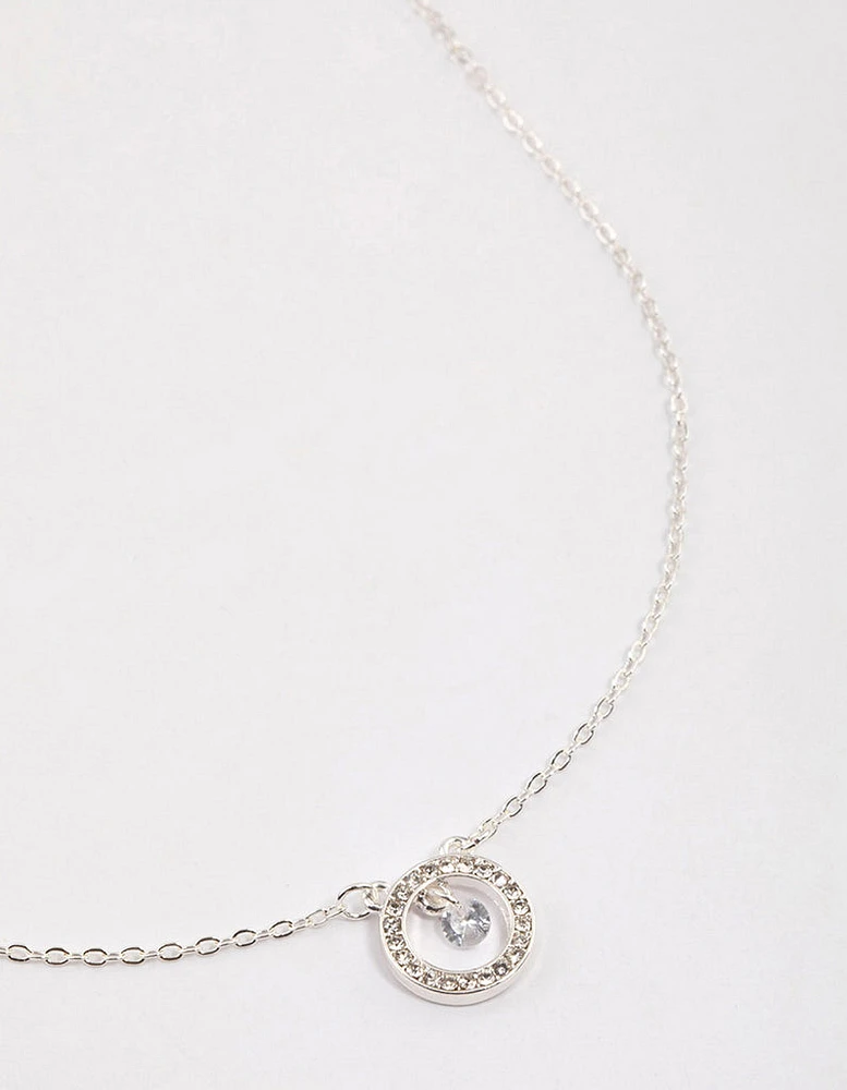 Silver Diamante Drop Open Circle Necklace & Polishing Set