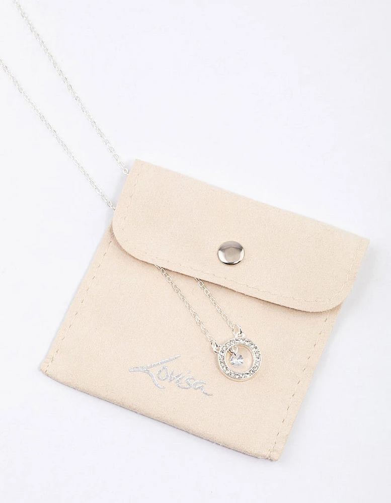 Silver Diamante Drop Open Circle Necklace & Polishing Set