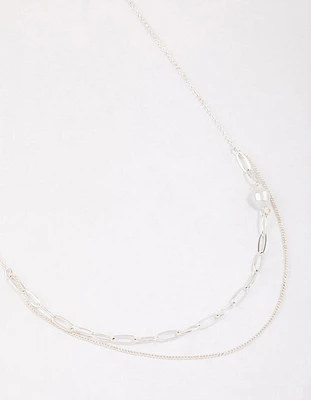 Silver Double Row Pearl Chain Necklace & Polishing Set