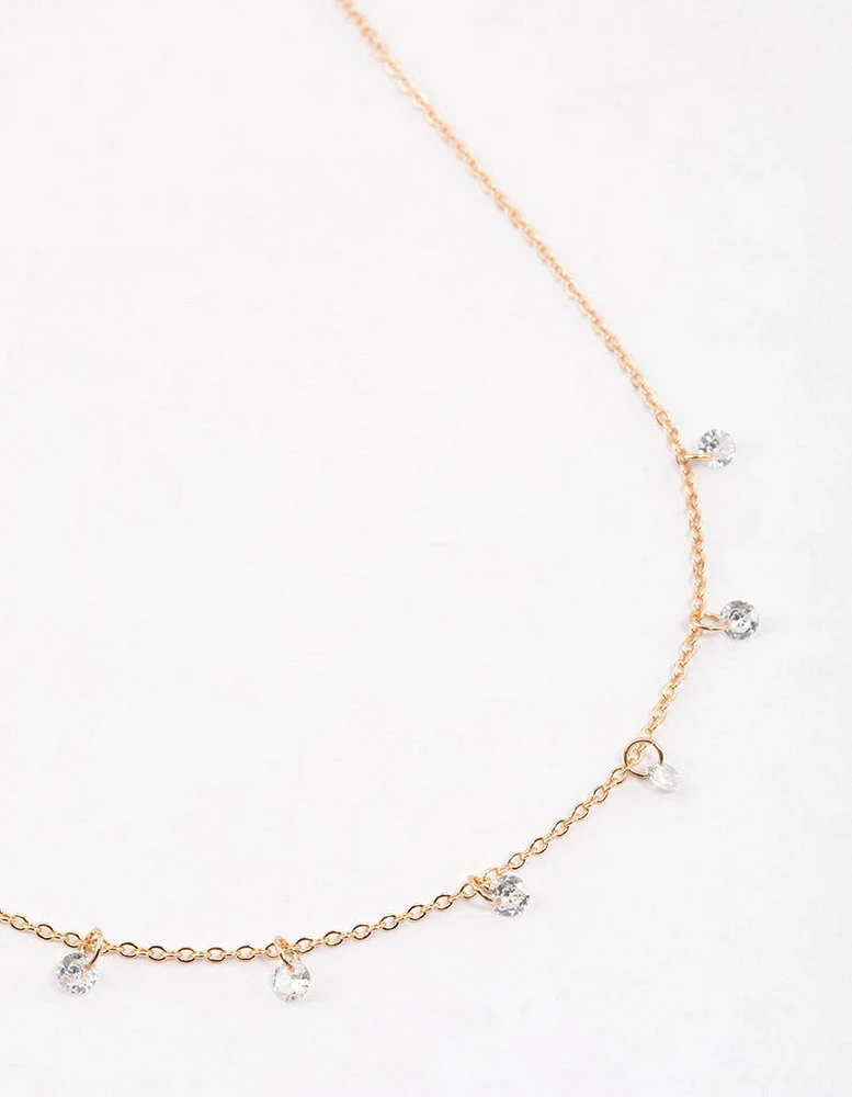 Gold Floating Diamante Droplet Necklace & Polishing Set