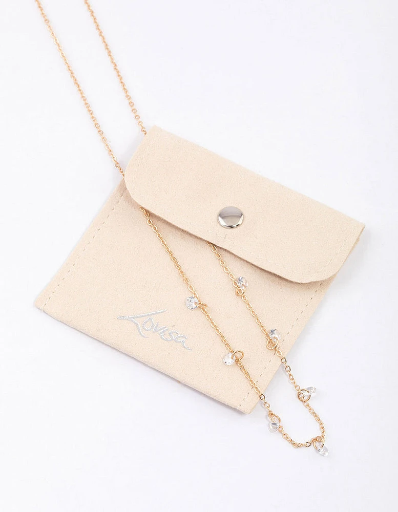 Gold Floating Diamante Droplet Necklace & Polishing Set