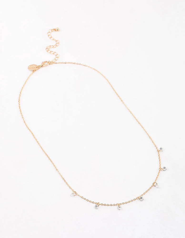 Gold Floating Diamante Droplet Necklace & Polishing Set