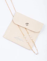 Gold Pearl Rectangle Link Chain Necklace & Polishing Set