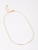 Gold Pearl Rectangle Link Chain Necklace & Polishing Set