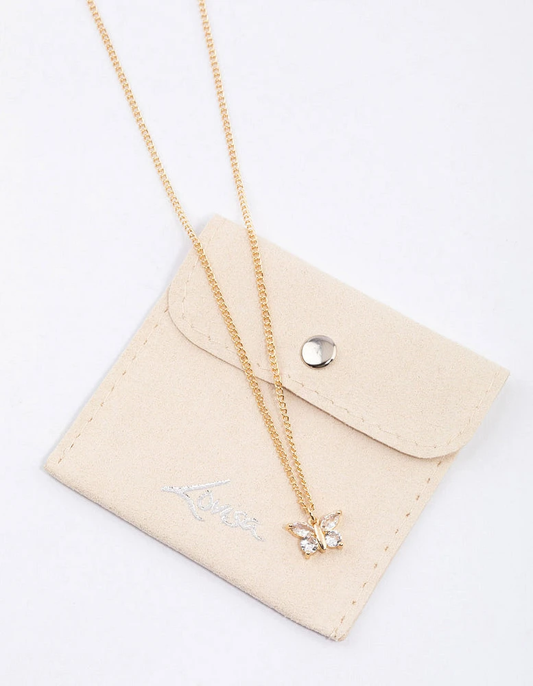 Gold Diamante Butterfly Necklace & Polishing Set