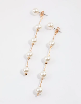 Gold Fine Snake Chain Pearl Drop Earrings