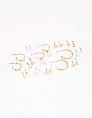 Gold Mixed Pearl Multi Stud Earrings