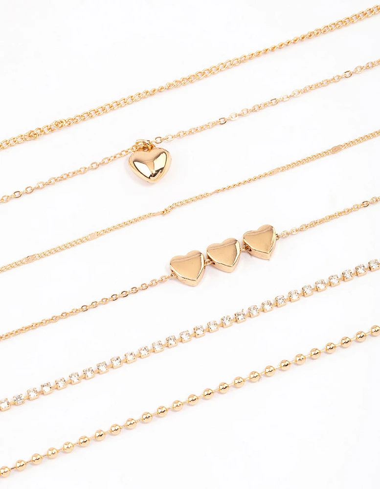 Gold Mixed Chain & Diamante Heart Choker Pack