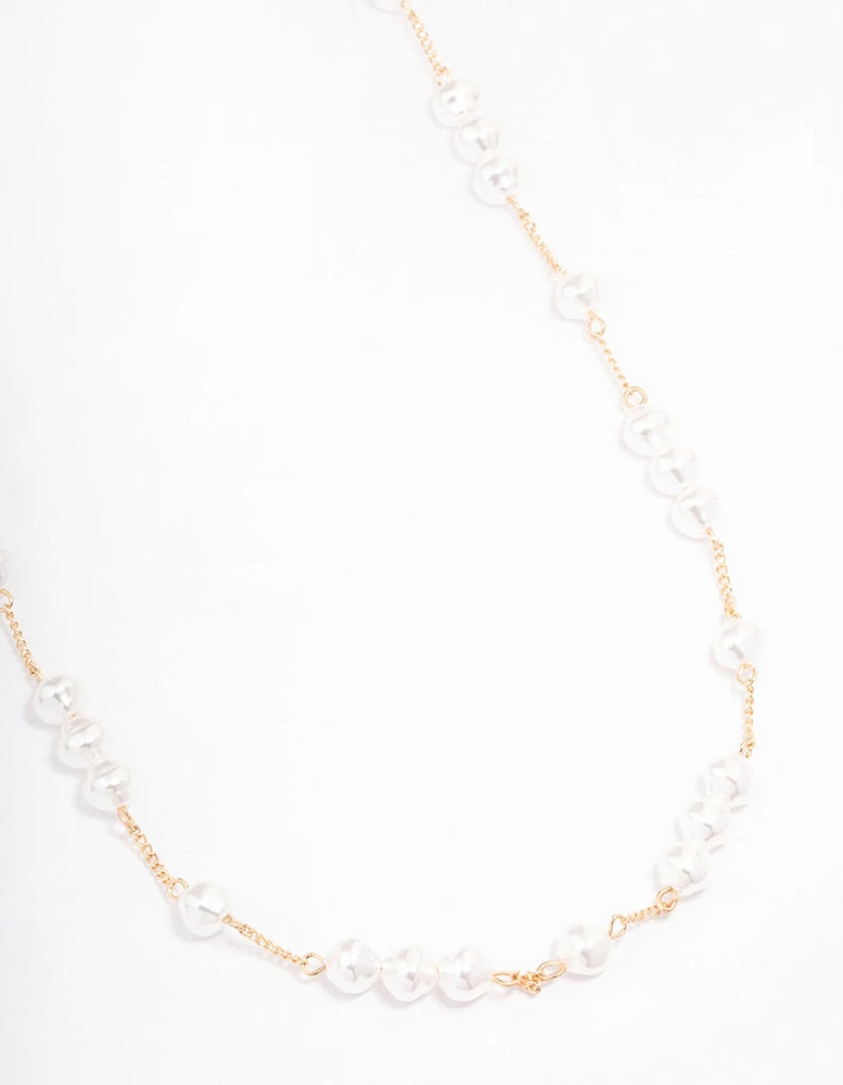 Gold Fine Pearly Chain Long Necklace