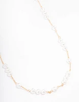 Gold Fine Pearly Chain Long Necklace