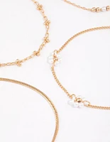 Gold Chain Pearly Flower Bracelet & Anklet 4-Pack Set