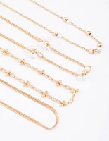 Gold Chain Pearly Flower Bracelet & Anklet 4-Pack Set