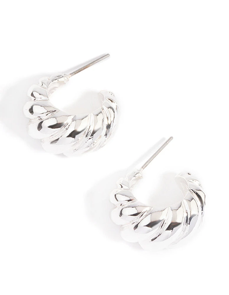 Silver Plated Twisted Wide Hoop Earrings