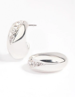 Silver Plated Diamante Wide Hoop Earrings
