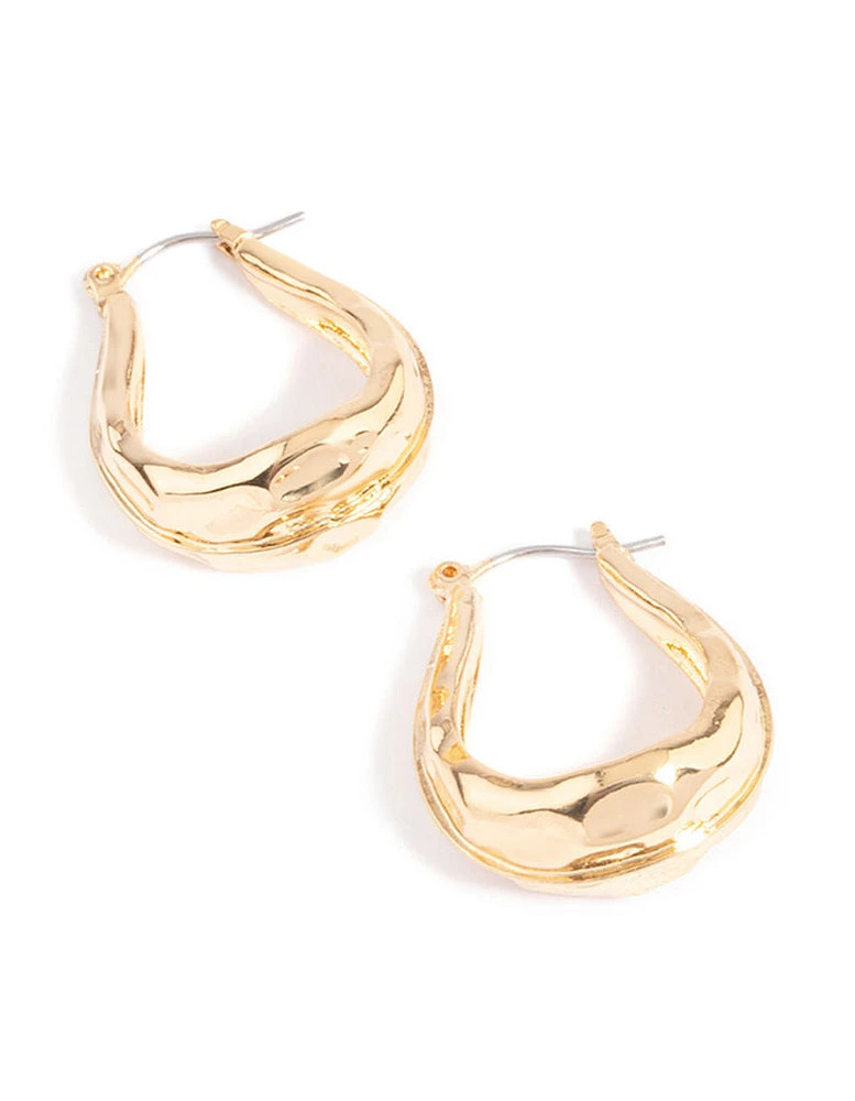 Gold Plated Molten Oval Hoop Earrings