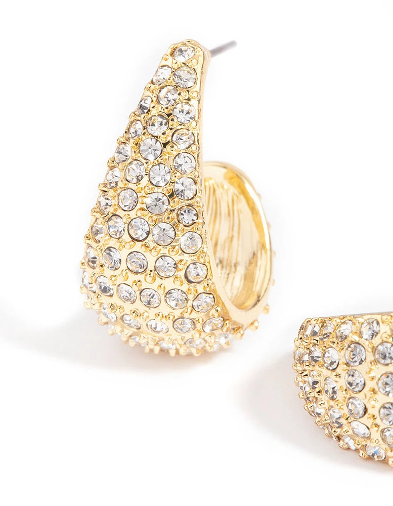 Gold Plated Diamante Wide Hoop Earrings