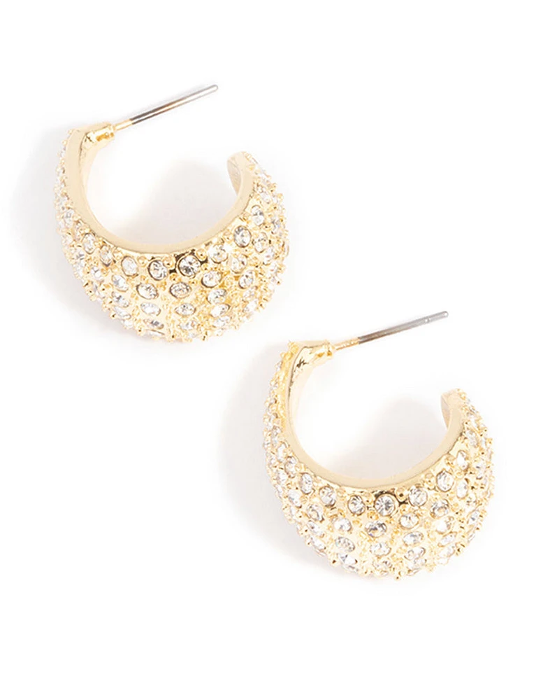 Gold Plated Diamante Wide Hoop Earrings