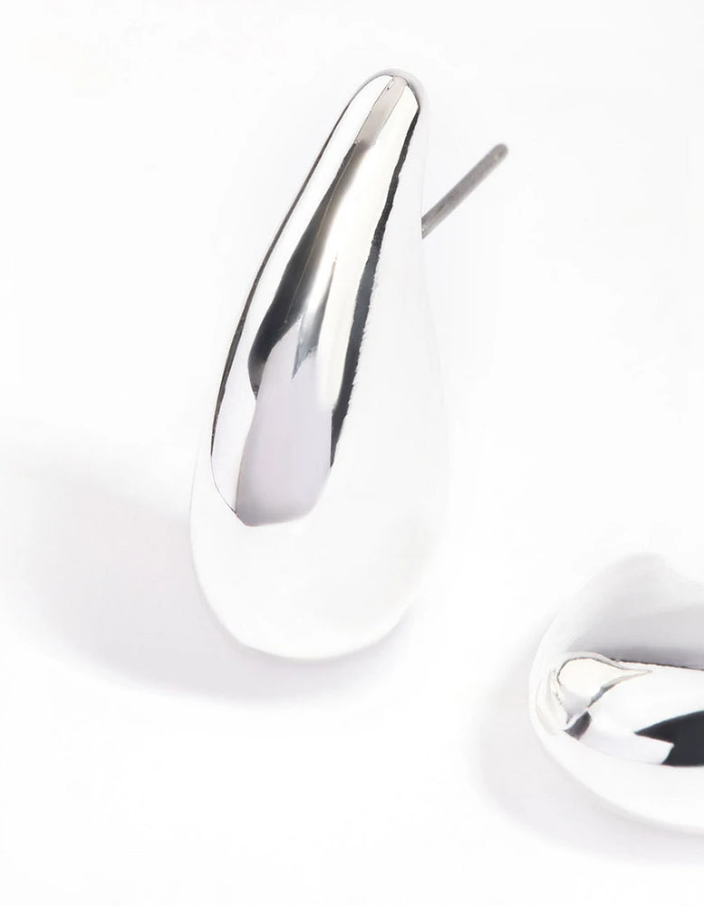 Silver Plated Smooth Teardrop Stud Earrings