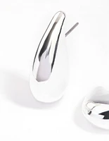 Silver Plated Smooth Teardrop Stud Earrings