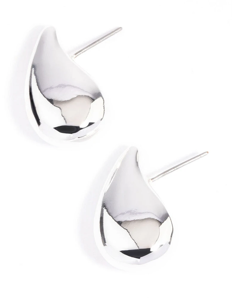 Silver Plated Smooth Teardrop Stud Earrings