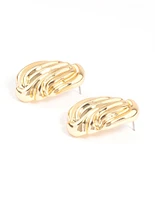 Gold Plated Statement Textured Stud Earrings