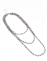 Gunmetal Triple Row Beaded & Facet Layered Necklace