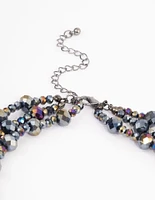 Gunmetal Triple Row Beaded & Facet Layered Necklace