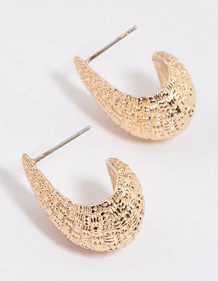 Gold Crescent Pear Hoop Earrings