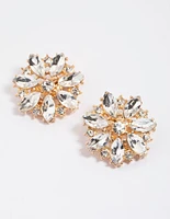 Gold Diamante Flower Stud Earrings