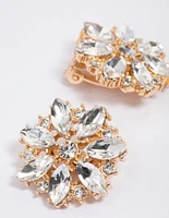 Gold Diamante Flower Stud Earrings