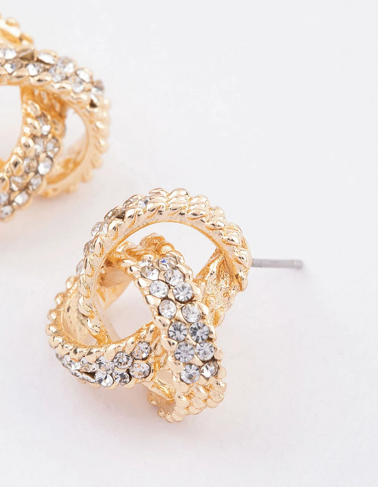 Gold Multi Diamante Stud Earrings