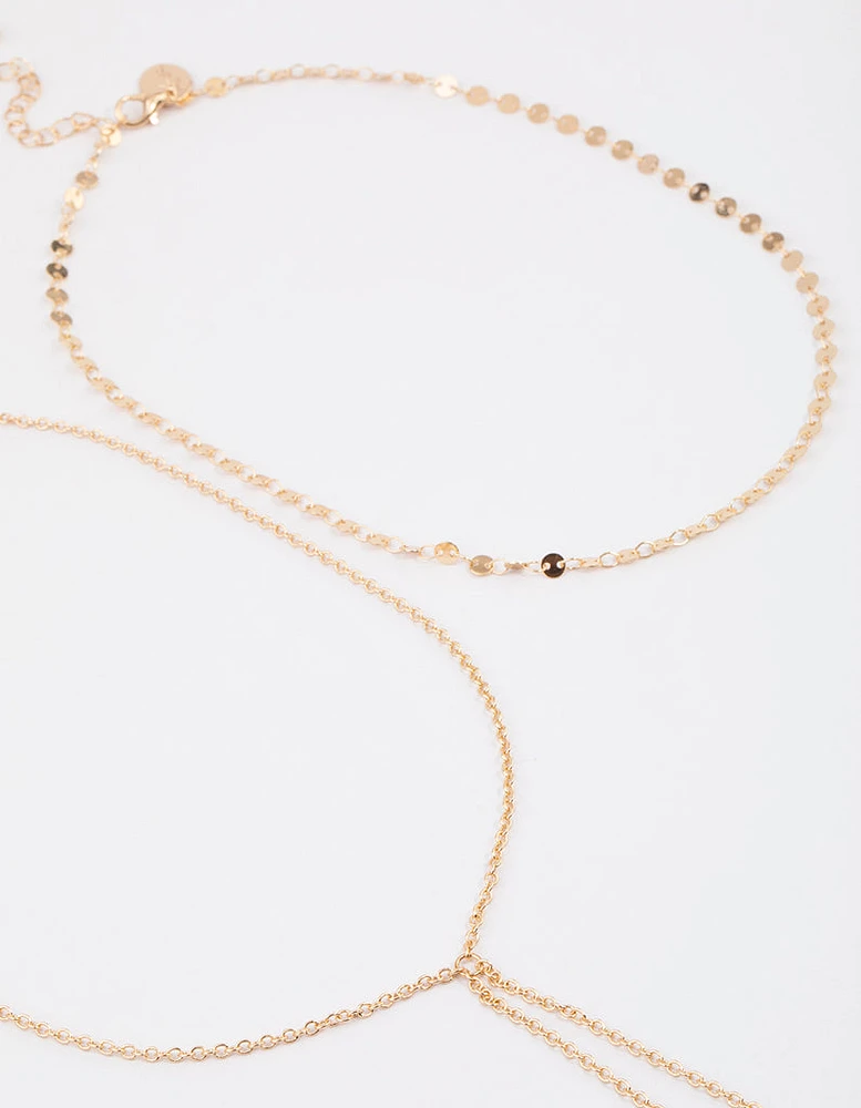 Gold Disc Link Layered Necklace