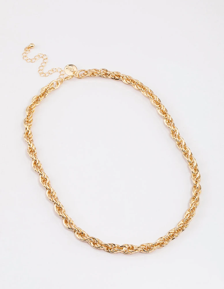 Gold Rope Twisted Chain Necklace