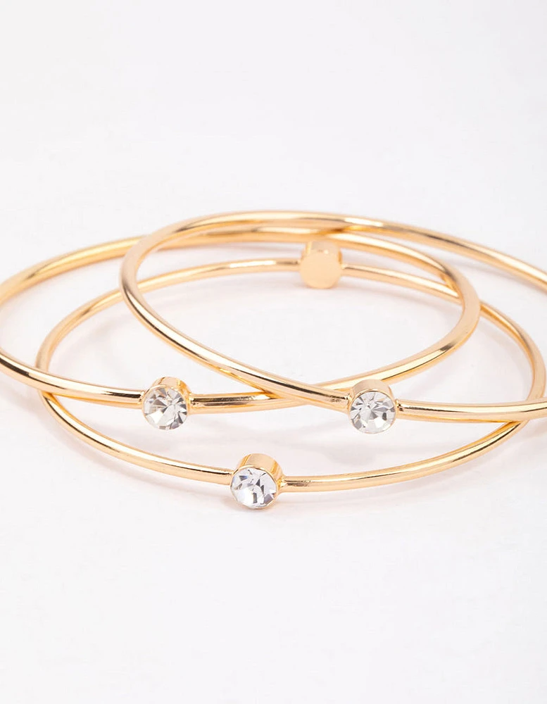 Gold Diamante Stone Bangle Pack