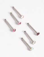 Surgical Steel Multi Cubic Zirconia Clear Nose Stud 6-Pack