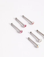 Surgical Steel Multi Cubic Zirconia Clear Nose Stud 6-Pack