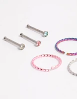 Surgical Steel Cubic Zirconia Nose Stud 6-Pack