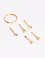 Gold Plated Surgical Steel Heart & Cross Nose Stud 6-Pack