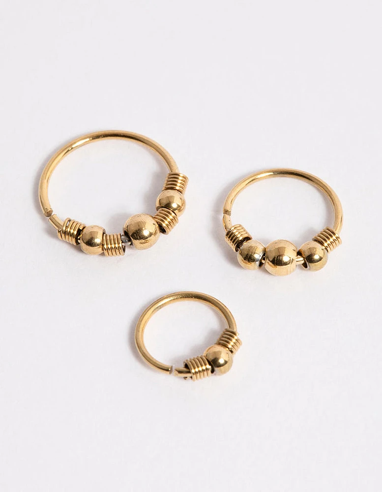 Gold Plated Surgical Steel Multi Size Ball Nose Stud Pack