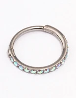 Titanium Single Half Cubic Zirconia Clicker Ring 8mm